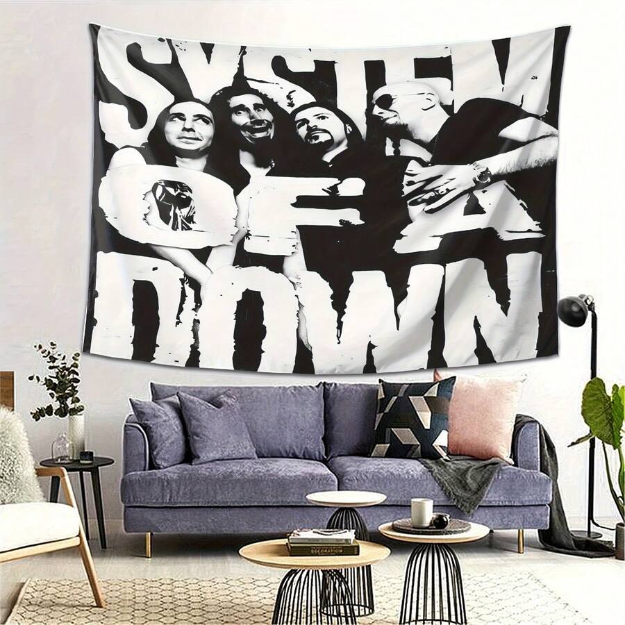 Luxury SYSTEM Series Wall Hanging Decorative Paintings - Black And White Striped Design With "SYSTEM OF DOWN" Text, Horizontal Poster Without Power Supply, Suitable For Bedrooms, Living Rooms, Dormitories - Modern Industrial Style Room Decoration - 彩色 - 查看 1