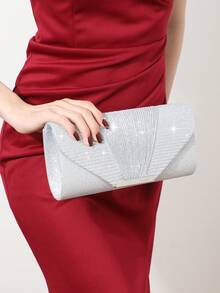 女士钻石首饰套装，包括水钻项链、耳环、手链套装、闪亮钱包、手提包、银色亮片可折叠金属信封手拿包、金属链条手提包、婚礼派对鸡尾酒手拿包、新款钱包、派对礼服、新娘晚礼服、舞会礼服 - 銀色 - 查看 17