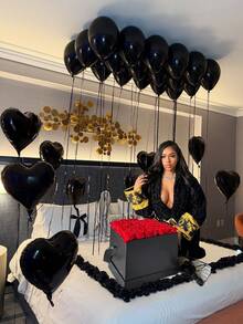 38件/套 16英寸黑色生日快乐字母铝箔气球，生日派对装饰套装，包含黑色生日快乐横幅、乳胶气球、心形铝箔气球和连体爱心气球，适合黑色主题生日派对用品，男女皆宜的生日庆祝装饰，生日快乐英文字母组合，派对场景装饰 - 彩色 - 查看 3