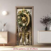 2D Flat Door Banner 1pc Elegant Eid Mubarak Background Polyester Banner Elegant Golden - Themed Wreath With Crescent, Star And Roses For Door Decoration Perfect For Ramadan And Eid Celebrations, Muslim Party Decorations, Ramadan Decorations - 1PCS - View 5