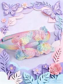 1 pezzo Fascia per capelli a farfalla sfumata per feste di Capodanno, per ragazze, con sfumatura rosa-viola scintillante, adatta per feste di Capodanno e vacanze, regalo per figlie, accessorio per capelli da principessa per ragazze dolci