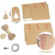 Vintage Christmas Wrapping Paper 12 Sheets In 27x19inch Kraft Brown Wrapping Paper Gift Wrapping Paper With 12 Gift Tag And 30M Jute Twine Gift Wrap Paper For Christmas Gift Decoration - phong cách2 - Xem 3