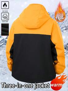 New Men's Casual Versatile Detachable Lining Hooded Thermal Lined Thick Windbreaker Jacket, Multi-Pocket Two Pieces Outdoor 3-In-1 Windproof Jacket - Orange - View 3