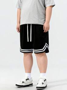 Plus Size Straight Cut Casual/Sports Bermuda Shorts, Suitable For Summer - Black - View 1