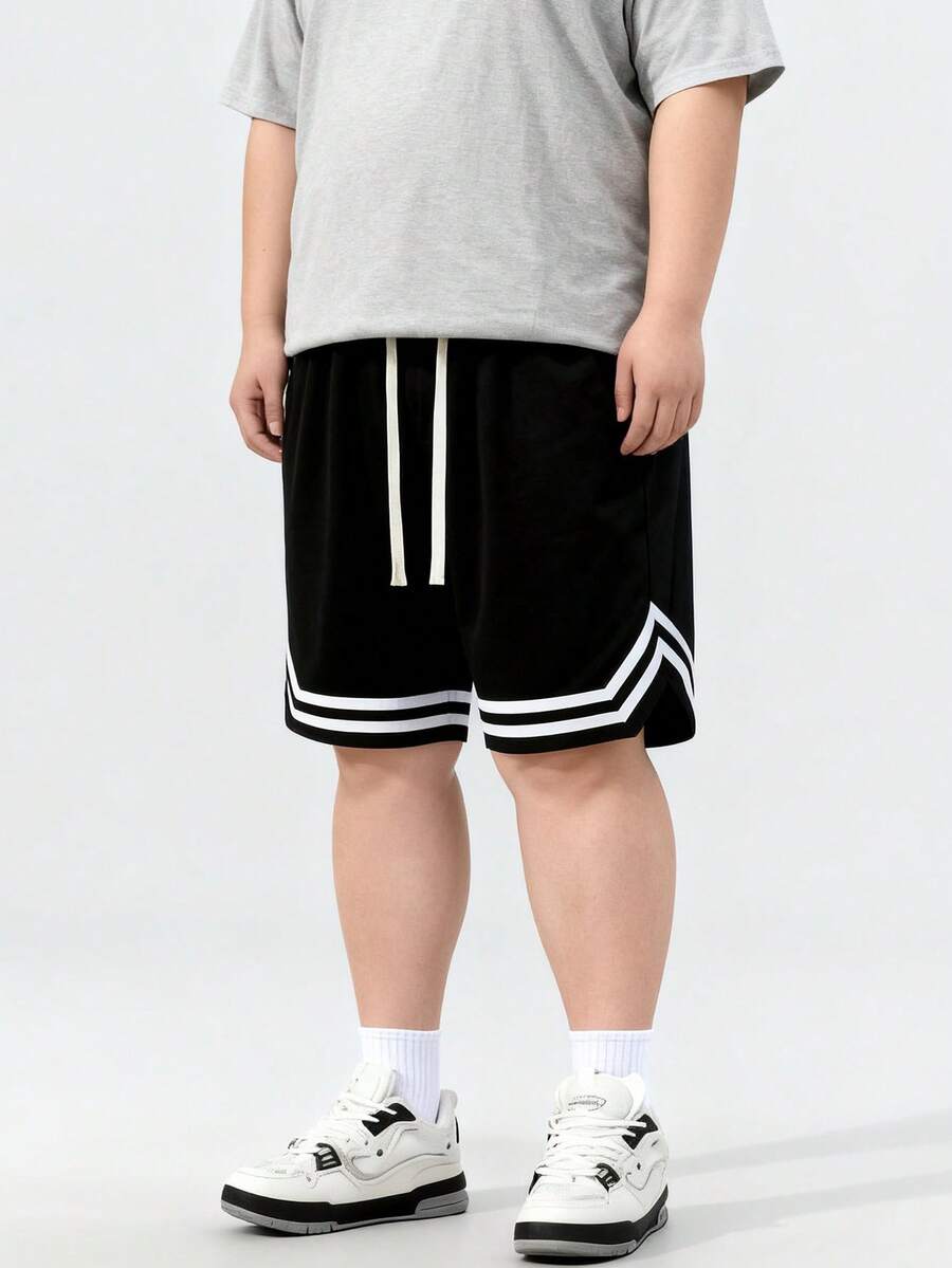 Plus Size Straight Cut Casual/Sports Bermuda Shorts, Suitable For Summer - Black - View 1