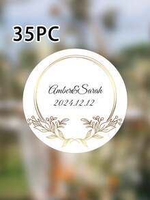 定制姓名和日期个性化婚礼标签、感谢标签、婚礼礼物标签、婚礼派对标签 - 35 张，信封标签贴纸（适用于罐子、杯子、瓶子），个性化回礼贴纸，新郎新娘婚礼贴纸，个性化圆形回礼贴纸，定制圆形订婚派对标签，定制贴纸，定制标签，感谢贴纸，适用于婴儿派对、婚礼、生日、新娘送礼会、单身派对、回礼、商务、DIY 等场合 - 彩色 - 查看 23