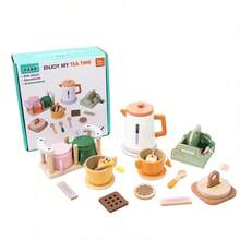 Kids Wooden Afternoon Tea 4-Piece Set, Realistic Pretend Play Toy