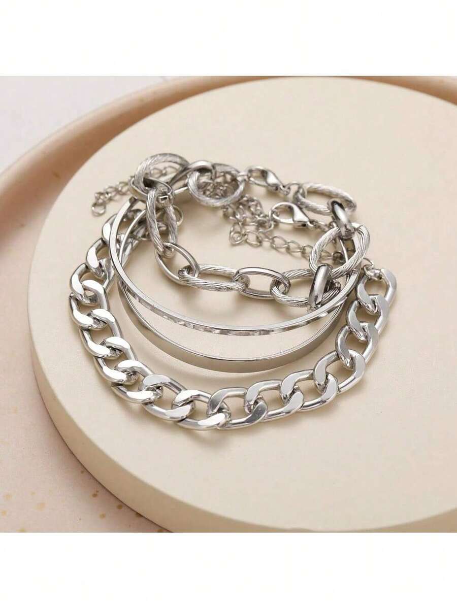 Set Of 4 Twist Bracelets - Adjustable, Minimalist And Stackable - Lucky Jewelry Gift - Plateado - Ver 1