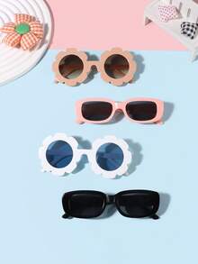 一套4副，男女童9-14岁基础休闲长方形和花朵圆形镜框时尚眼镜，适合假日外出、日常穿搭和节日礼物 - 彩色 - 查看 11