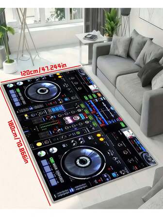1pc Washable Polyester Area Rug - Vibrant Music Inspired Design With Turntable And Lighting, Ideal For Bedroom, Living Room Or Game Room Decor, Machine-Made Crawling Mat, Playful Game Room Floor Covering, Music Room Decor