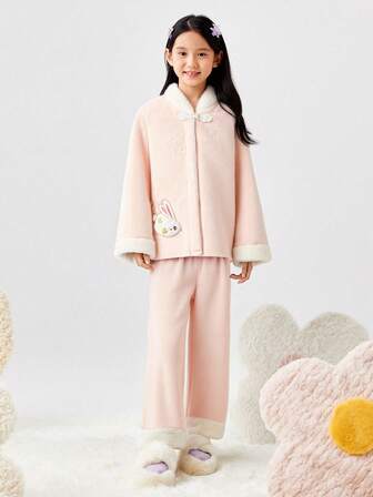 Balabala BalaOne Tween Girl Girls Flannel Pajama Set, Winter 2025 Thick & Warm, Chinese Style