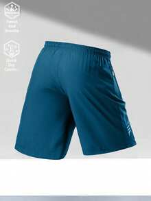 1pc Men's Casual Loose Breathable Shorts, Printed Design, With Pockets, Zipper & Drawstring Waist, Suitable For Fitness, Running & Outdoor Activities Summer Sports - Lake Blue - View 5