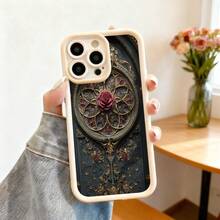 Cubierta de teléfono con diseño gótico elegante en negro con estampado de rosa y vitral dorado para uso diario y ocasiones especiales - Blanco - Ver 2