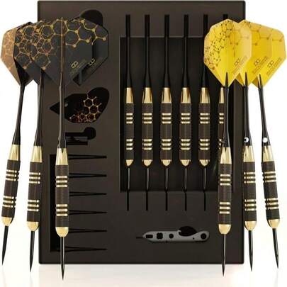 CC-Exquisite Premium Steel Tip Darts Set - Professional Darts, Brass Barrels, Metal Tip Darts, Extra Flights, (12) Aluminum Shafts 35_48, O-Rings, Dart Tool, Dart Sharpener, Darts Case