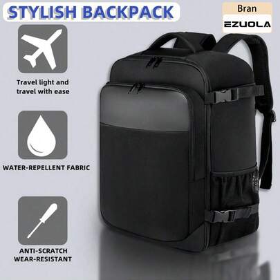 EZUOLA Black & Brown Top Handle Zipper Closure Multi-Functional Travel Backpack, With Multiple Compartments, Large Capacity & Stylish Design, With USB Port, Summer College Bag, Dad's Book Bag, Christmas Gifts Pack Bag Backpacks Travel Must Haves Large Bag Step Into Spring Big Bag Laptop Bag Carry On Backpack, Airline Approved Men Essentials Graduation Backpack For Travel Cabin Carry On Backpack, Airline Approved Travel Essentials Cabin Carry On Bag, Airline Approved Travel Essentials Bags For Holiday Overnight Bag Travel Bags Waterproof Backpack