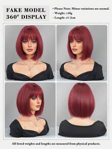 7JHH WIGS 12 Inch Grape Purple Red Bob Wigs For Women - Elegant Short Straight Wig With Bangs Soft Natural Synthetic Heat Resistant Hair Wigs For Daily Wear, School & Music Festivals Celebrations Use. Graduation Gift & Mother's Gift Wig Accessories