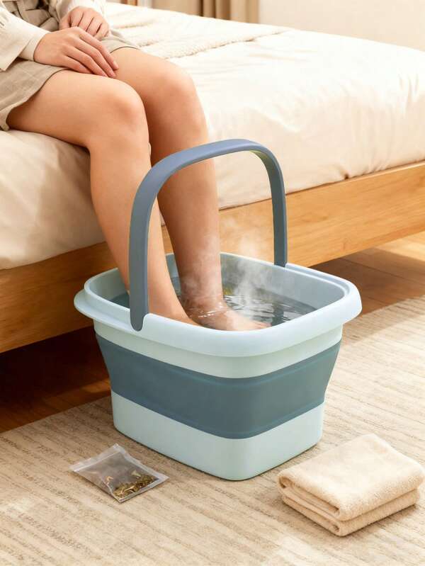 Cuenca de baño de pies con acupuntura de masaje, recipiente plegable de plástico para pedicura con asas, recipiente para baño de pies de galones, recipiente para remojar los pies y cubo de limpieza con trapeador