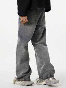 Grey Casual Wide Leg Washed Denim Jeans, Versatile All Season