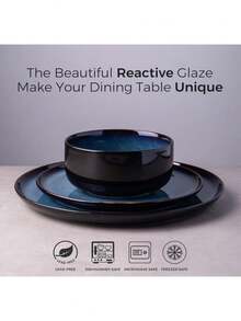 6英寸浅蓝色陶瓷盘，活性釉面甜点/沙拉盘，耐刮擦 - 瓷器餐具，适合盛放牛排、小吃