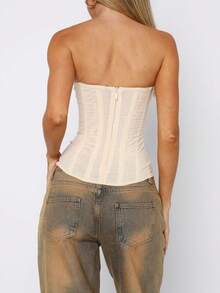 Women's Bustier Corset Top Y2k Strapless Back Zip Bodyshaper Tube Top Summer Casual Going Out Tight Tube Tops Streetwear - 米色 - 查看 3