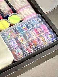 1pc Multi-Purpose Clear Plastic Storage Box, Including 4/24/28/32 Fixed Compartments For Organizing Earrings, Rings, Jewelry And Nail Art Accessories Back To School - Multicolor - View 7