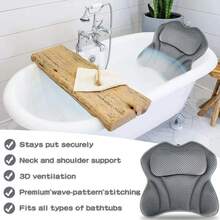 4D Air Mesh Bathtub Pillow, Ergonomic Soft Bath Cushion For Head Neck Support, Machine Washable Quick Dry Bathroom Spa Pillow - Grey - View 3
