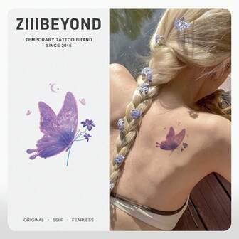 1pc Purple Butterfly Loves Flowers Colorful Tattoo Stickers With Butterfly & Perfume Scents, Korean Style, Y2K, Kpop Collaboration With Tattoo Artists, Waterproof, Sweat-Proof, Non-Reflective
