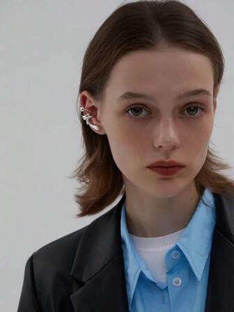 Geometric Double-Layer Ear Cuff, Minimalist Liquid Metal Earrings For Women, Non-Pierced Ear Accessories