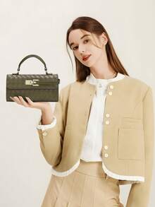 JW Small Elegant Textured Woven Shoulder Handbag, Crossbody Bag, Casual Chic Versatile For Daily Wear, Travel, Evening, Shopping - Olive Green - View 3