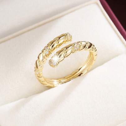 1 قطعة خاتم مفتوح قابل للتعديل مزخرف بتصميم حلزوني من الزركونيا المكعبة للنساء