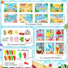 D146 Pcs Summer Party Favors DIY Stickers Button Pins Badges Stampers Lids Straws Cups Cards Whistles For Beach Pool Summer Birthday Party Favor Plies Hawaiian Tropical Tiki Aloha Gift Sets - 多彩 - 查看 2