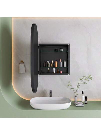 Elegante Oval Spiegel Cabinet, Built In Medicine Wand Mounted Cabinet Metal Frame, Adjustable Shelves, Storage Bathroom, Living Room Bedroom, Goud view 7