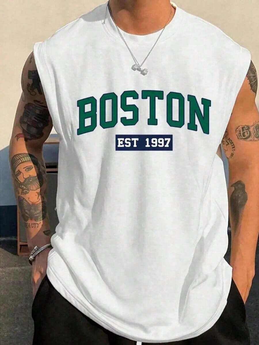 Men's Tank Top, Sleeveless, Summer, Gym, Sport, Cotton - trắng - Xem 1