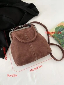 1个复古仿皮斜挎包，女士复古风吻锁迷你手提包，配有可调节肩带，纯色轻便都市手提包，涤纶衬里，男女通用 - 咖啡棕 - 查看 11