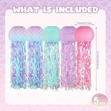 4pcs/5pcs Mermaid Theme Ocean Jellyfish Paper Lantern Set (Without Tassels And Lighting Film) - Multicolor - View 9