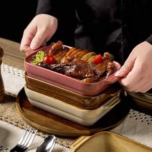 Ceramic Baking Tray With Dual Handles, Rectangular Oven- Bakeware, Nordic Creative Grill Cookware, Heat-Resistant Baking Dish