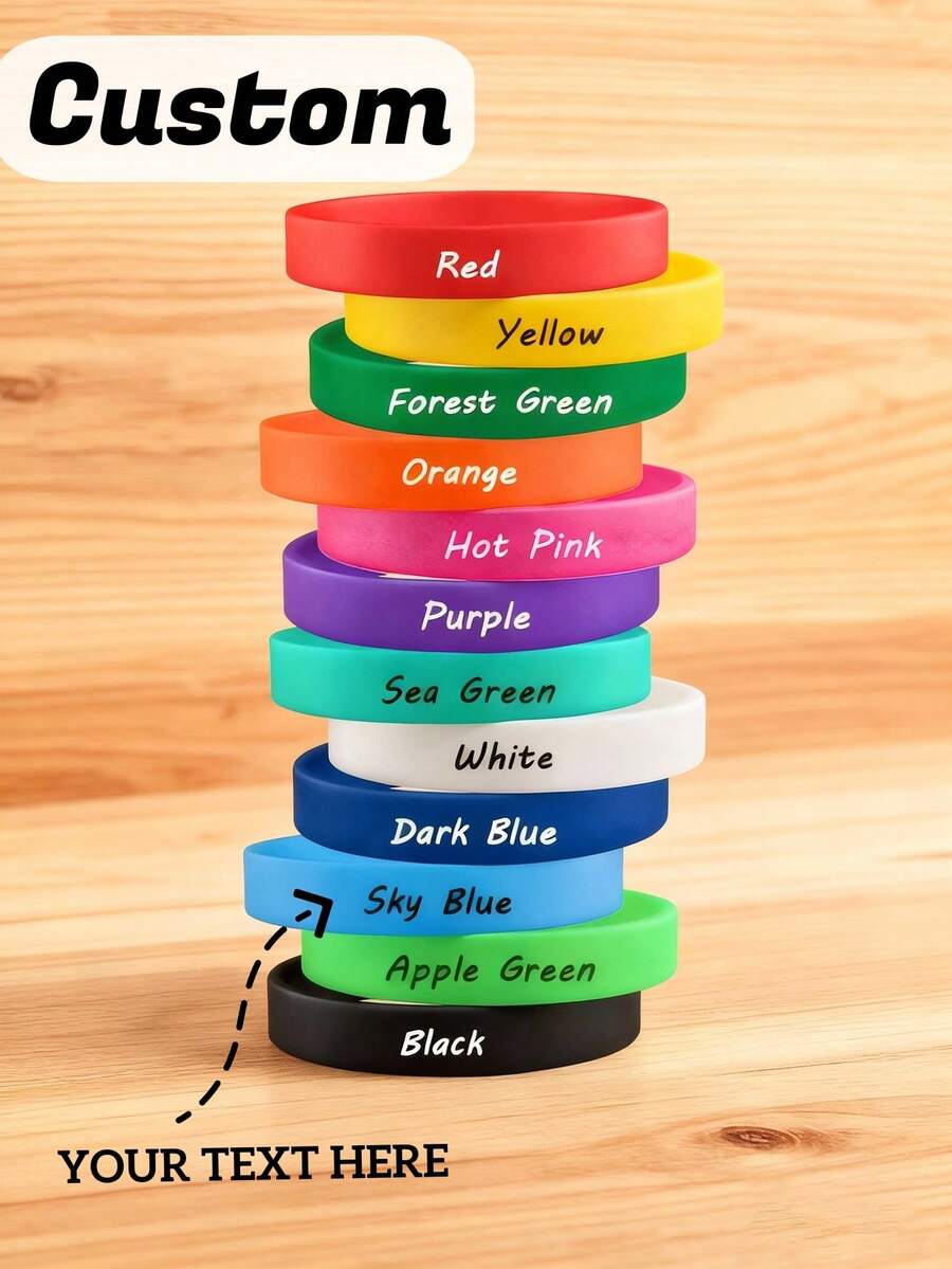 Braccialetti in silicone personalizzati e su misura, in confezione multipla, adatti per eventi scolastici di laurea, regali di laurea, partite sportive, aziendali, spirito sportivo. Braccialetti in gomma personalizzati, per eventi, Natale, sostegno, raccolte fondi, consapevolezza, motivazione, eventi, regali.