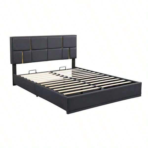 Queen Size Upholstered Platform Bed With Hydraulic Storage System No Box Spring Needed Black