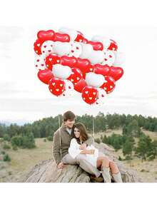 40pcs Red & White Heart Shaped Balloons, 12 Inches/30.48cm, Suitable For Valentine's Day, Wedding, Romantic Decoration, Birthday, Engagement, Graduation Party, Christmas, New Year, Mother's Day, Anniversary Party Decoration, Indoor & Outdoor Decor - Multicolor - View 3
