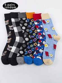 6 Paar Cartoon Katzen- & Diamantmuster Unisex Knöchelsocken, neue farbenfrohe Socken Serie, Lässig Socken, Europäische und Amerikanische Straßenmode Knöchelsocken