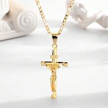 14K Gold Leaf Jesus Cross Pendant Necklace - Vintage Style, Smooth Charm Jewelry For Men, Ideal For Prayer And Holiday Greetings, Everyday Jewelry|Elegant Pendant|Durable Chain, Jesus Necklace - vòng cổ - Xem 6