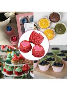 200pcs Valentine'S Day Heart Pattern Paper Baking Cups, Oil-Proof Cupcake Liners For Wedding & Birthday Party Desserts - Multicolor - View 3