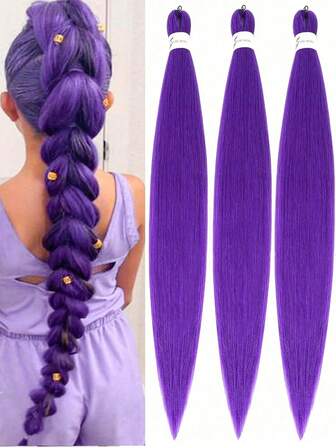 1~3Pcs 18~36 Inch Purple Pre-Stretched Braiding Hair Extension For Braids Yaki Synthetic Crochet Braiding Twist Hair Halloween Costume Cosplay