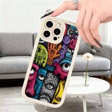 Fundas de teléfono transparentes y modernas,Cubierta de teléfono con diseño artístico multicolor con ojos y caras abstractas para uso diario en interiores Aplicable a teléfonos Apple y Galaxy - Negro - Ver 5