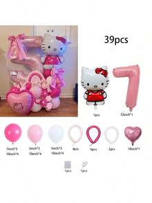 39 بالون مع قضبان من القطة الجميلة هالو كيتي من سانريو، بالونات رقم فويل 32 بوصة باللون الوردي اللؤلؤي، مناسبة لديكور حفلة عيد الميلاد