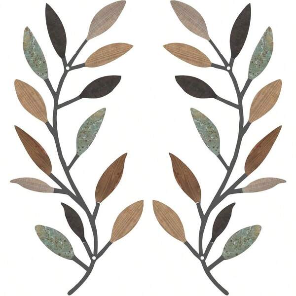 2 Pieces Metal Tree Leaf Wall Decor Vine Olive Branch Leaf Wall Art Living Room Hallway Wall Decor Outdoor Decoration Classic Color