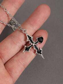 Bộ 5 chiếc/Bộ dây chuyền mặt hình thánh giá phong cách Gothic cổ điển, hoa hồng gai, thánh giá tan chảy, ngôi sao dành cho nữ - Bạc - Xem 10