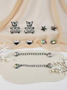 10件/套可拆卸ABS配件，饰有仿珍珠和水钻，心形和花朵造型，适用于DIY木屐、凉鞋和花园鞋，非常适合情人节和手工制作。