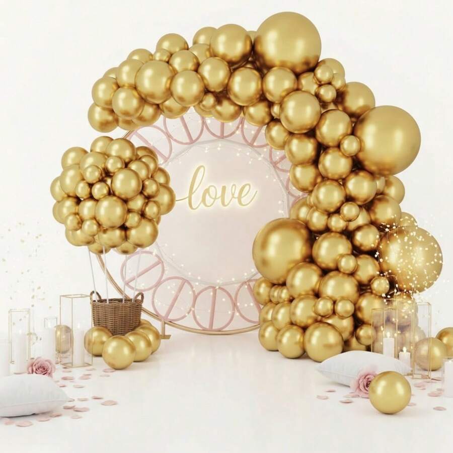 117 (1 Set) Gold Party Decoration Balloons Of Different Sizes, Balloon Wreath Arch Set, Unique Exploding Star Shaped Balloons, DIY Balloon Tree, Balloon Arch, Birthday, Wedding, Valentine's Day, Party Decoration, Festival, Wedding Balloon Bouquet, Balloon Set - Multicolor - View 1