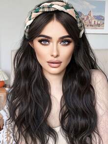 Peluca con diadema trenzada verde de 24 pulgadas, estilo europeo y americano, cabello largo rizado y ondulado, adecuada para uso diario, fiestas y disfraces de cosplay, peluca de Halloween apta para todas las estaciones. (Color del cabello: negro, marrón) - Multicolor - Ver 4